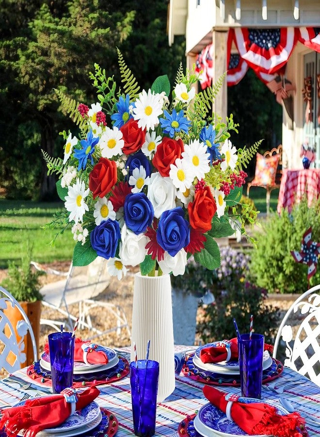 Ruidazon 8 Bundles Patriotic Artificial Flowers, 4th of July Red White and Blue Flowers Patriotic Silk Rose Floral Arrangement for 4th of July Decorations Memorial Day Centerpieces Home - Image 5