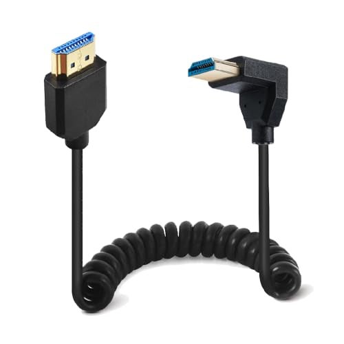 Kework 4ft HDMI 8K@60HZ Coiled Cable, 90 Degree Down Angle HDMI 2.1 Male to Male Adapter Shield Spring Spiral Cord, Ultra HD, 48Gbps High Speed - Image 1