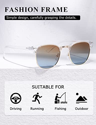 AEVOGUE Polarized Sunglasses For Women And Men Semi Rimless Frame Retro Sun Glasses AE0369 (Glossy Black&Transparent Brown Blue) - Image 3