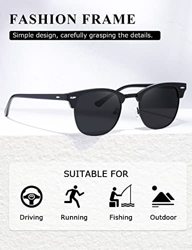 AEVOGUE Polarized Sunglasses For Women And Men Semi Rimless Frame Retro Sun Glasses AE0369 (Glossy Black&Transparent Brown Blue) - Image 4