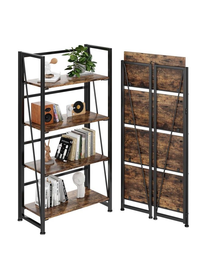 BHG Vintage Multifunctional Bookcase Folding Bookshelf, No-Assembly Plant Stand Storage Rack Shelves for Home Office (Fire, 4-Tier) - Image 1