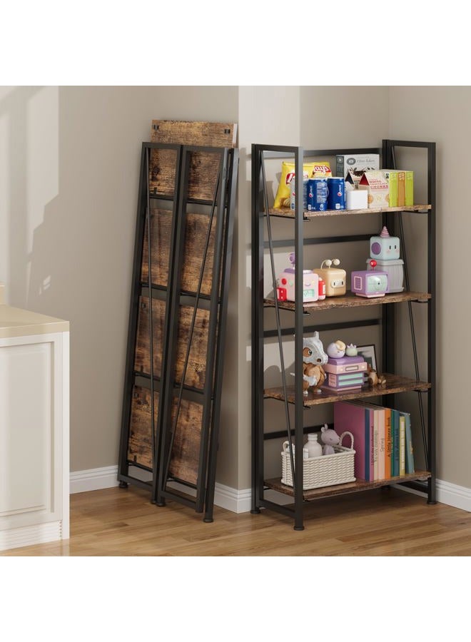 BHG Vintage Multifunctional Bookcase Folding Bookshelf, No-Assembly Plant Stand Storage Rack Shelves for Home Office (Fire, 4-Tier) - Image 3