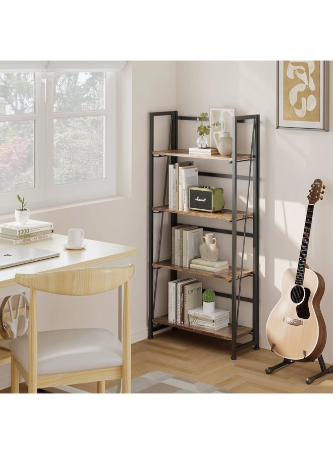 BHG Vintage Multifunctional Bookcase Folding Bookshelf, No-Assembly Plant Stand Storage Rack Shelves for Home Office (Fire, 4-Tier) - Image 2