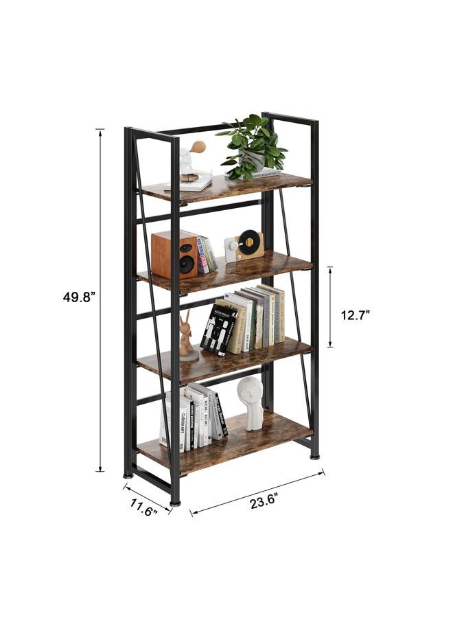 BHG Vintage Multifunctional Bookcase Folding Bookshelf, No-Assembly Plant Stand Storage Rack Shelves for Home Office (Fire, 4-Tier) - Image 5