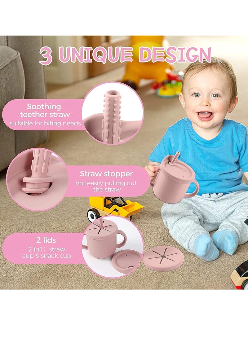 Gonice Silicone Sippy Cups for Baby, Toddlers Sippy Cup & Snack Container 2-in-1, Spill Proof Baby Straw Cup - Image 3