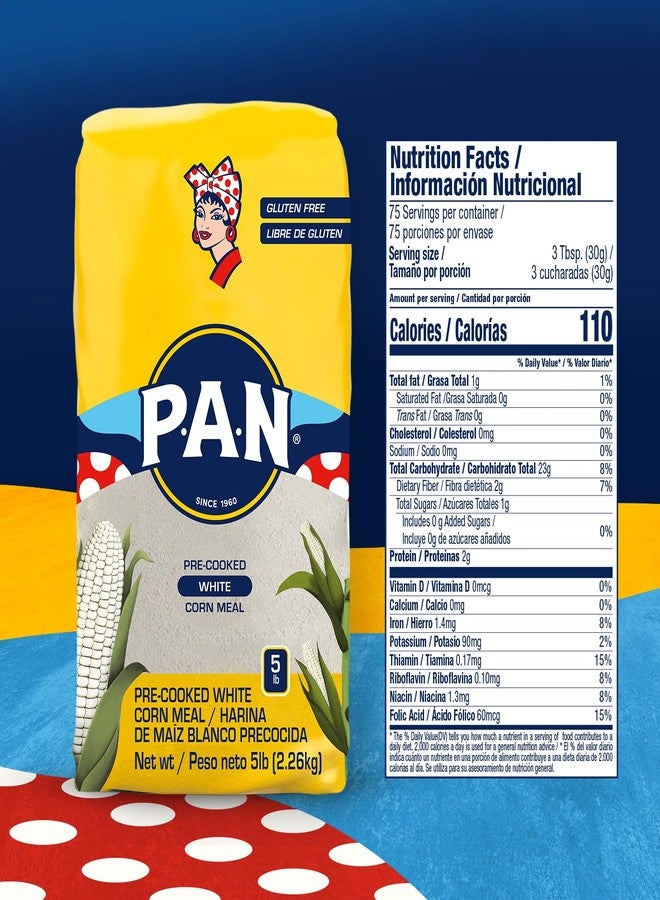 P.A.N. White Corn Meal – Pre-cooked Gluten Free and Kosher Flour for Arepas (5 lb/Pack of 1) - Image 3