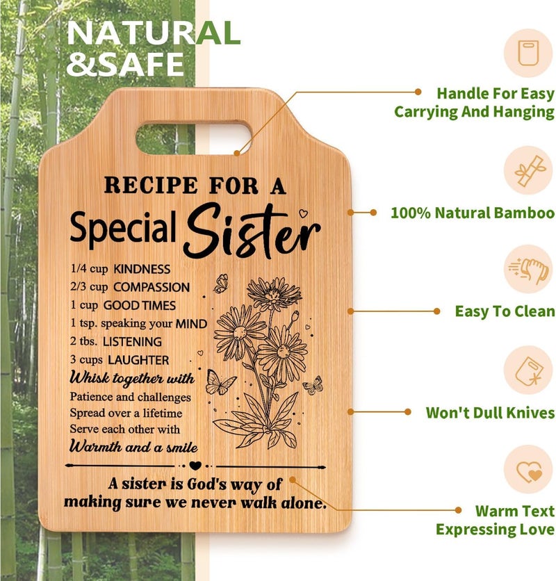Milcier Gifts for Sister, Sister's Birthday Gifts from Sister, Recipe for A Special Cutting Board, Christmas Mothers Day Present for Sisters - Image 4