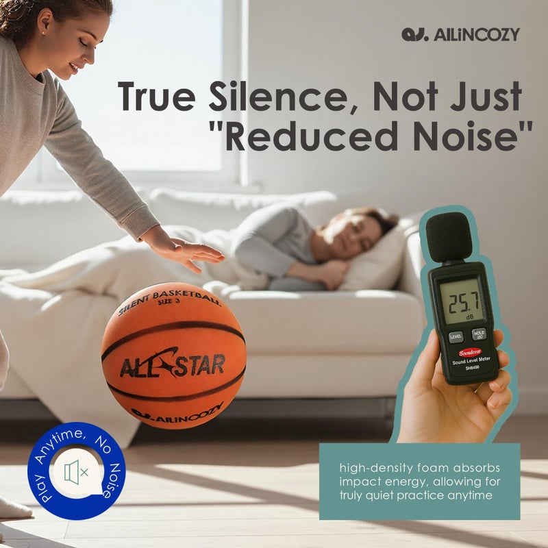 ALLINCOZY Weighted Silent Basketball, Soft Foam Airless Basketball, High Bounce, Noise-Free Training Ball, Gift Packaging, Safe for Indoor Activities, Size 3 Orange 2025 Latest - Image 2