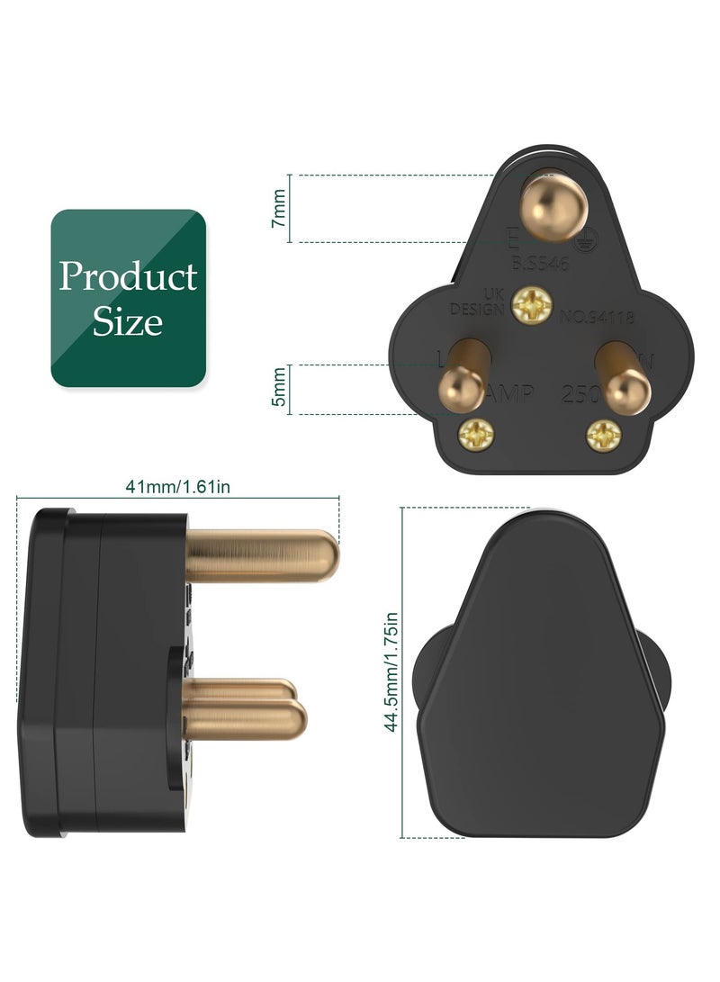 Suntown 4 Pcs 3-Pin Mains Plugs, Type-D Round Pin Mains Plug, 5A 250V UK Standard Mains Plug, Household Small Power Mains Plug for Light and Lamp (Black) - Image 2