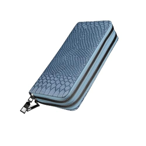 ALSU Women’s Luxury Vegan Leather Zip-Around Wallet Blue | 6 Card Slots, Dual Zipper Compartments, Phone & Currency Holder | Designer Snake-Texture Purse for Women | Elegant Gift for Ladies(ch-002blu) - Image 1