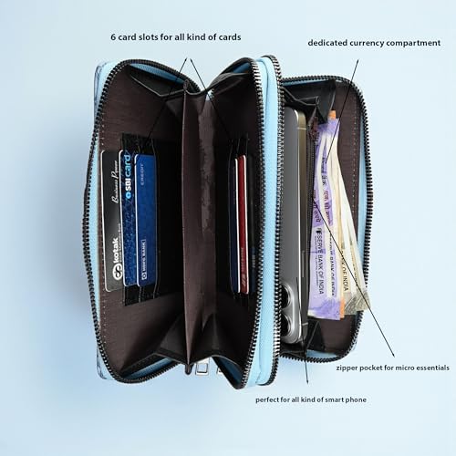 ALSU Women’s Luxury Vegan Leather Zip-Around Wallet Blue | 6 Card Slots, Dual Zipper Compartments, Phone & Currency Holder | Designer Snake-Texture Purse for Women | Elegant Gift for Ladies(ch-002blu) - Image 4