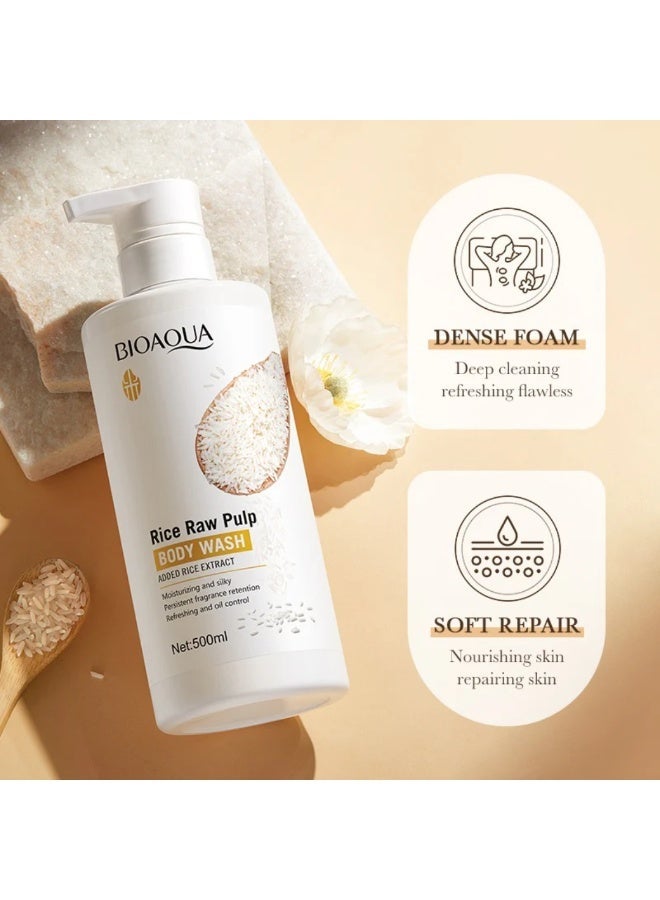 BIOAQUA Rice Raw Pulp Silk Moisturizing Body Wash 500ml - Image 5