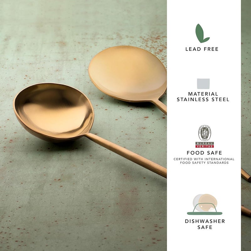 Ellementry Aura Gold Serving Set of Two Serving Spoon Set for Home and Restaurant Stainless Steel Food Grade Dinnerware Tableware Set Ladle Set for Serving RicePastaSubziCurryFood - Image 2