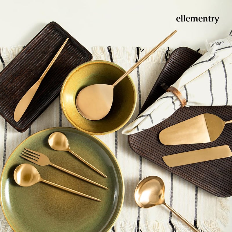Ellementry Aura Gold Serving Set of Two Serving Spoon Set for Home and Restaurant Stainless Steel Food Grade Dinnerware Tableware Set Ladle Set for Serving RicePastaSubziCurryFood - Image 5