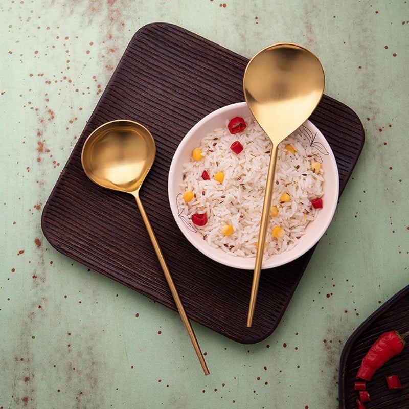 Ellementry Aura Gold Serving Set of Two Serving Spoon Set for Home and Restaurant Stainless Steel Food Grade Dinnerware Tableware Set Ladle Set for Serving RicePastaSubziCurryFood - Image 1