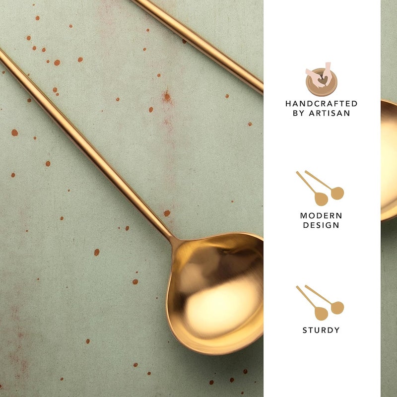 Ellementry Aura Gold Serving Set of Two Serving Spoon Set for Home and Restaurant Stainless Steel Food Grade Dinnerware Tableware Set Ladle Set for Serving RicePastaSubziCurryFood - Image 3