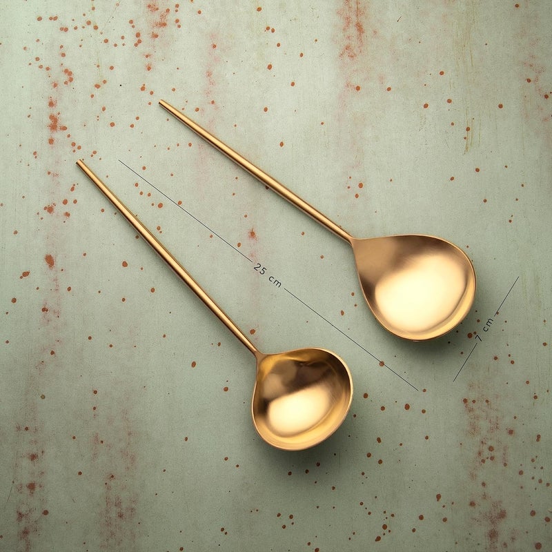 Ellementry Aura Gold Serving Set of Two Serving Spoon Set for Home and Restaurant Stainless Steel Food Grade Dinnerware Tableware Set Ladle Set for Serving RicePastaSubziCurryFood - Image 4