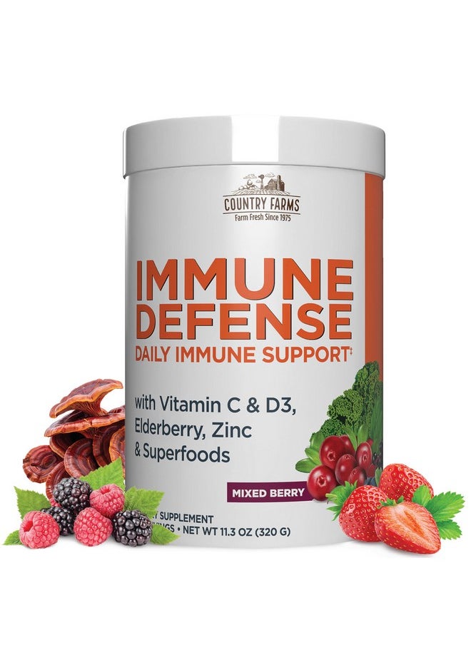 كونتري فارمز - COUNTRY FARMS Immune Defense Superfoods، مكمل غذائي لدعم المناعة، فيتامين سي مع التوت الأسود، إشنسا، الكركم، يدعم الترطيب، مع البروبيوتيك والبريبايوتيك، بنكهة التوت، 40 وجبة - Image 1