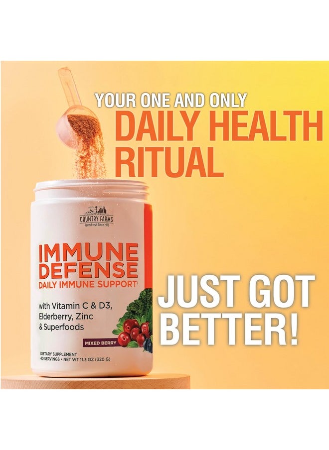 كونتري فارمز - COUNTRY FARMS Immune Defense Superfoods، مكمل غذائي لدعم المناعة، فيتامين سي مع التوت الأسود، إشنسا، الكركم، يدعم الترطيب، مع البروبيوتيك والبريبايوتيك، بنكهة التوت، 40 وجبة - Image 1