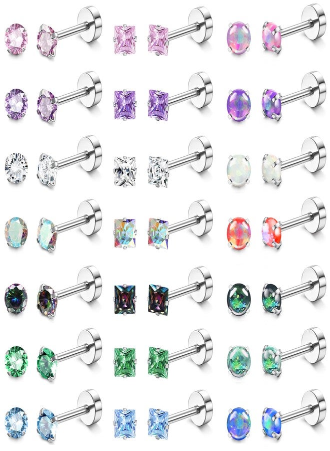 Yadoca 21Pairs Hypoallergenic Surgical Steel Earrings - Flat Back Stud Earrings for Women Men - 20G Small Flatback Stud Earrings - Screw Back Cartilage Earring Sets for Multiple Piercing - Image 1