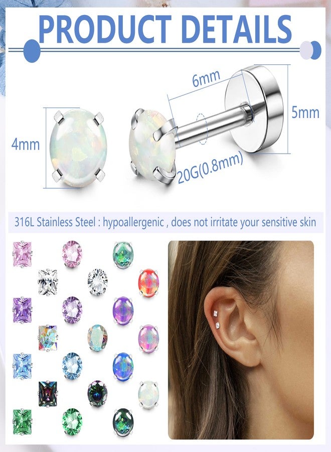 Yadoca 21Pairs Hypoallergenic Surgical Steel Earrings - Flat Back Stud Earrings for Women Men - 20G Small Flatback Stud Earrings - Screw Back Cartilage Earring Sets for Multiple Piercing - Image 2