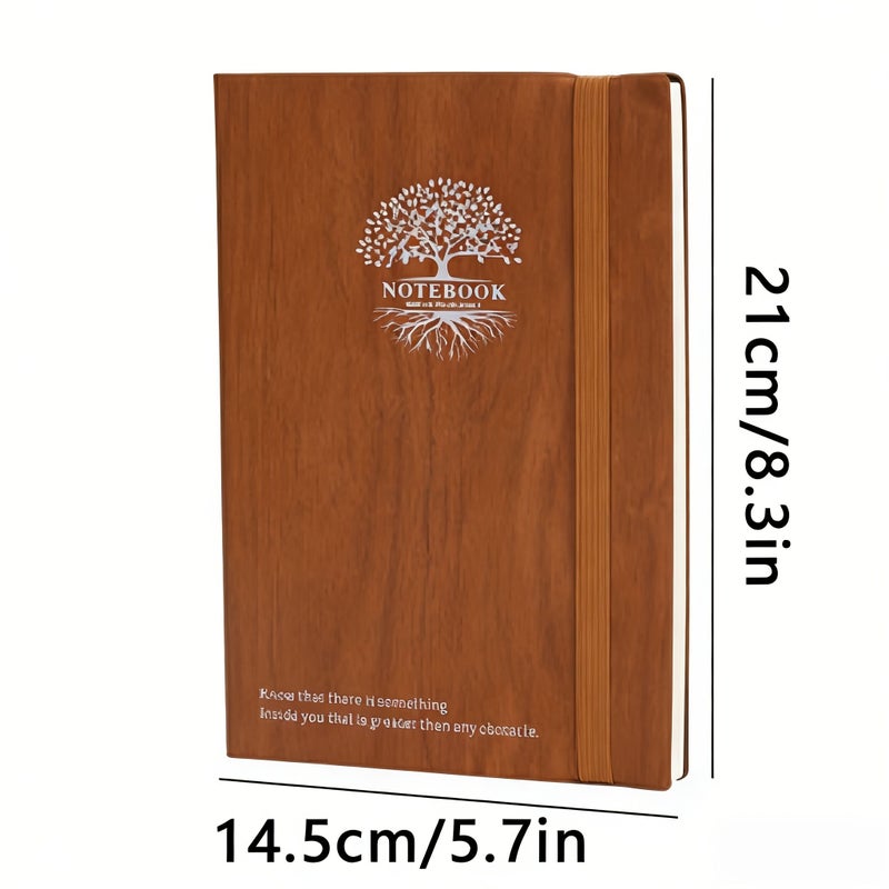 A5 Brown Wood Grain Printed Notebook 200 Pages Portable Size Durable Strap Aesthetic Practical Smooth Warm Texture Non Bleed Ink brown - Image 2