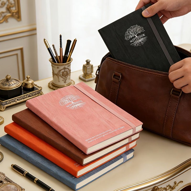 A5 Brown Wood Grain Printed Notebook 200 Pages Portable Size Durable Strap Aesthetic Practical Smooth Warm Texture Non Bleed Ink brown - Image 1