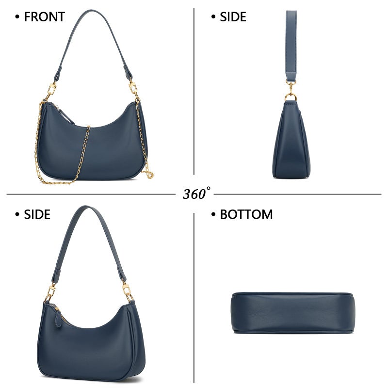 KKXIU Shoulder Bag for Women Cute Hobo and Tote Handbags Retro Clutch Underarm Purse with 2 Removable Straps (Navy blue) - Image 5