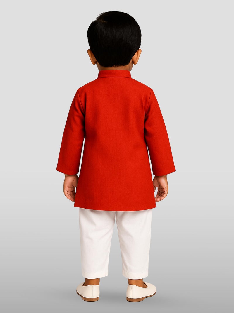 JBN Creation Boys Pure Cotton Red and White Kurta Pyjama Set - Ethnic Elegance for Festivals | Comfortable Traditional Pure South Handloom Cotton Kurta Pyjama for Kids_JBNBK070RDnPWH_26 - Image 3