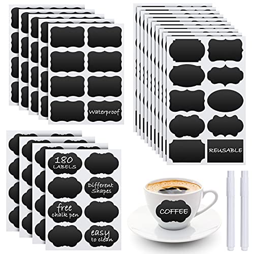 BESIMOY Chalkboard Labels - 180pcs Waterproof Reusable Blackboard Stickers with 2 Free Erasable White Chalk Marker, Mini Decorative Chalk Labels for Jars Containers Kitchen Home Pantry Office - Image 1