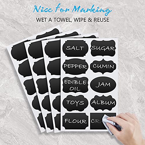 BESIMOY Chalkboard Labels - 180pcs Waterproof Reusable Blackboard Stickers with 2 Free Erasable White Chalk Marker, Mini Decorative Chalk Labels for Jars Containers Kitchen Home Pantry Office - Image 3