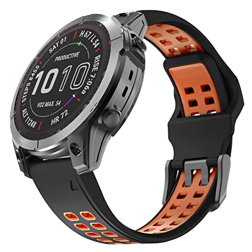 OVERSTEP Compatible Garmin Fenix 7X Band, 26mm Quick Release Silicone Strap for Fenix 6X/6X Pro/5X/5X Plus/3/3 HR Smartwatch (Black-Orange) - Image 1