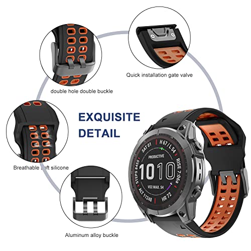 OVERSTEP Compatible Garmin Fenix 7X Band, 26mm Quick Release Silicone Strap for Fenix 6X/6X Pro/5X/5X Plus/3/3 HR Smartwatch (Black-Orange) - Image 3