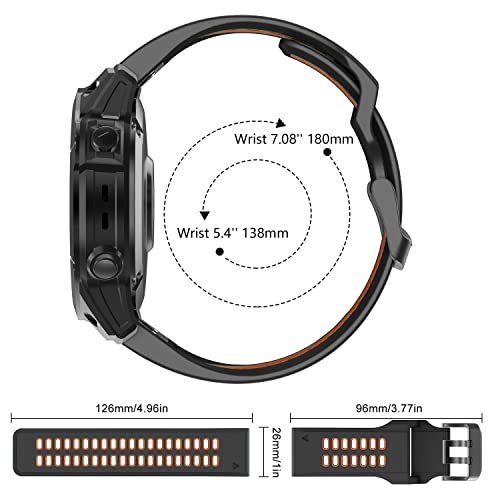 OVERSTEP Compatible Garmin Fenix 7X Band, 26mm Quick Release Silicone Strap for Fenix 6X/6X Pro/5X/5X Plus/3/3 HR Smartwatch (Black-Orange) - Image 5