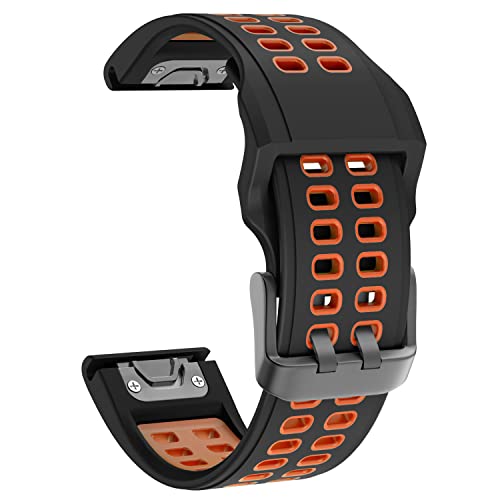 OVERSTEP Compatible Garmin Fenix 7X Band, 26mm Quick Release Silicone Strap for Fenix 6X/6X Pro/5X/5X Plus/3/3 HR Smartwatch (Black-Orange) - Image 2
