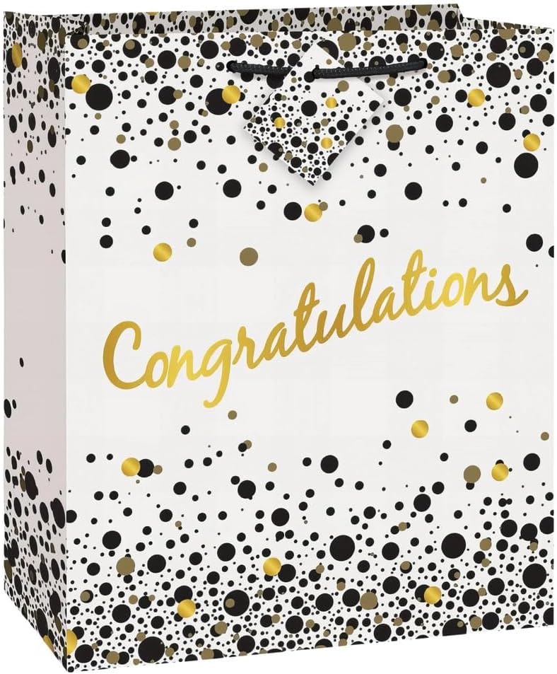 Unique Speckled Black  Gold Congratulations Large Gift Bag  1 Ct  Perfect for Graduations Weddings  Milestones - Image 1