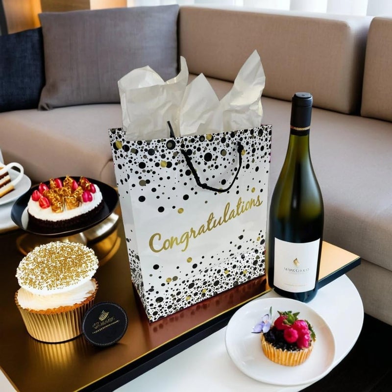 Unique Speckled Black  Gold Congratulations Large Gift Bag  1 Ct  Perfect for Graduations Weddings  Milestones - Image 3