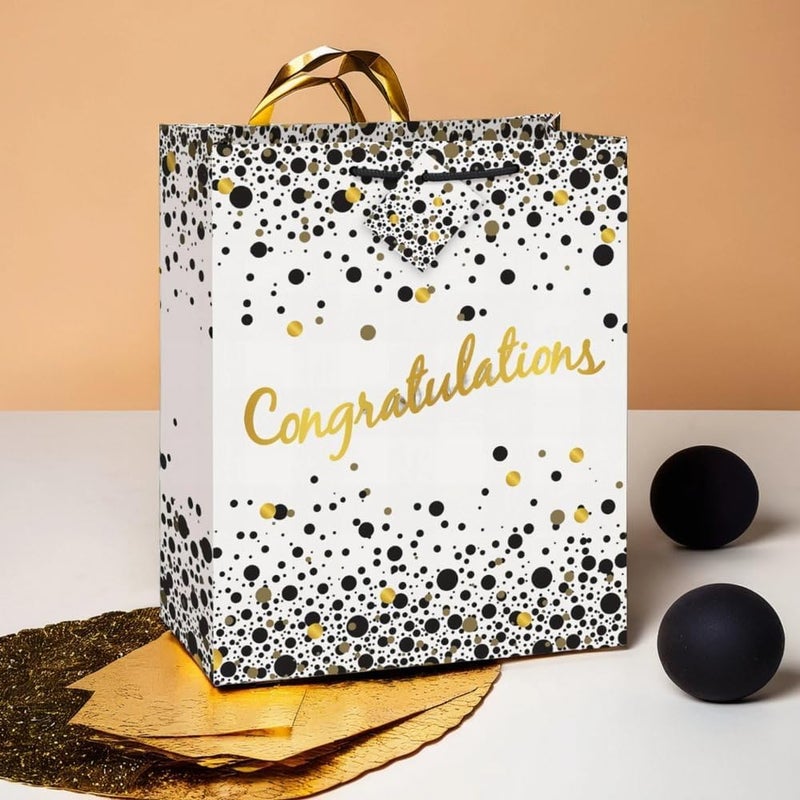 Unique Speckled Black  Gold Congratulations Large Gift Bag  1 Ct  Perfect for Graduations Weddings  Milestones - Image 4