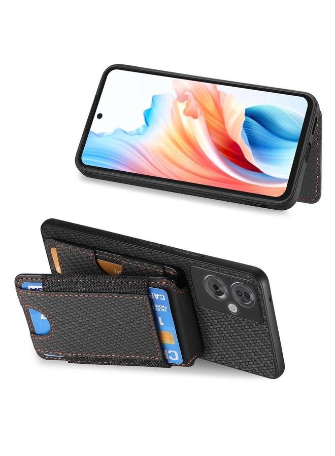 اس-توب جراب هاتف OPPO A17 من ألياف الكربون مع حامل محفظة عمودي قابل للطي - Image 5