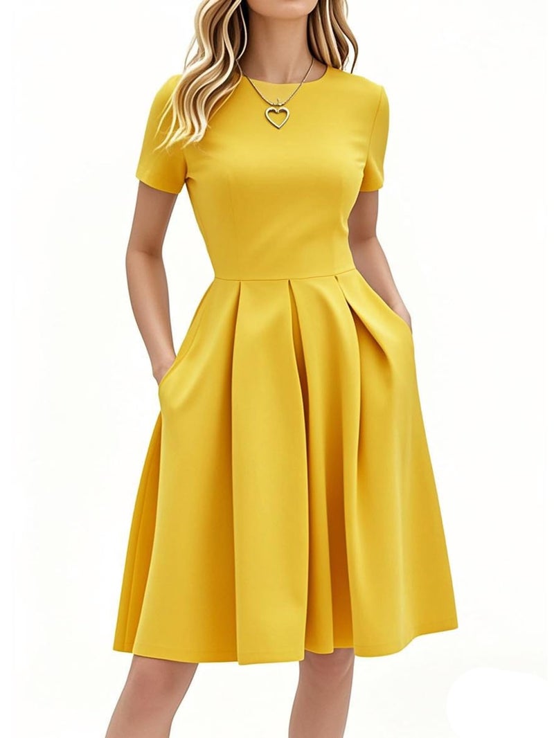 oxiuly Vintage Women Sumnmer Dresses 2025 Trendy Elegant Midi Formal Ladies for Mother Teacher's Gift S253 Light Yellow XXL - Image 1