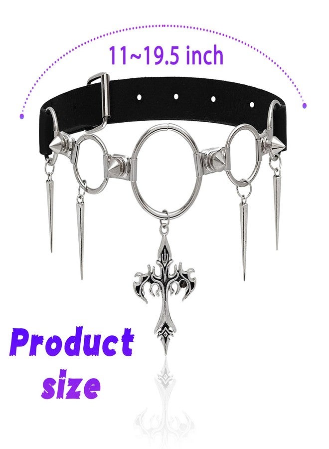 ELABEST Punk Cross Necklace Leather Spike Choker Chain Gothic Collar Jewelry for Women - Image 3