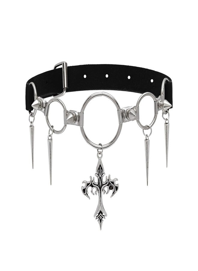 ELABEST Punk Cross Necklace Leather Spike Choker Chain Gothic Collar Jewelry for Women - Image 1
