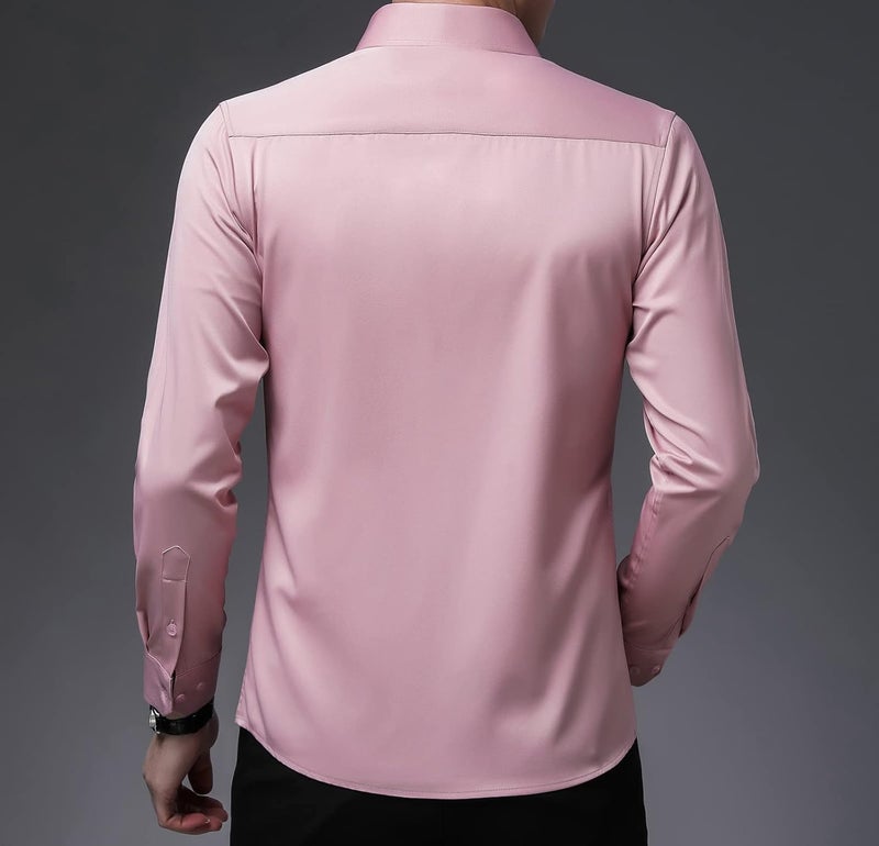woobles Men High-Stretch Non-iron Anti-wrinkle Shirt Long Sleeve Business Standard Shirt X-Large A - Image 3