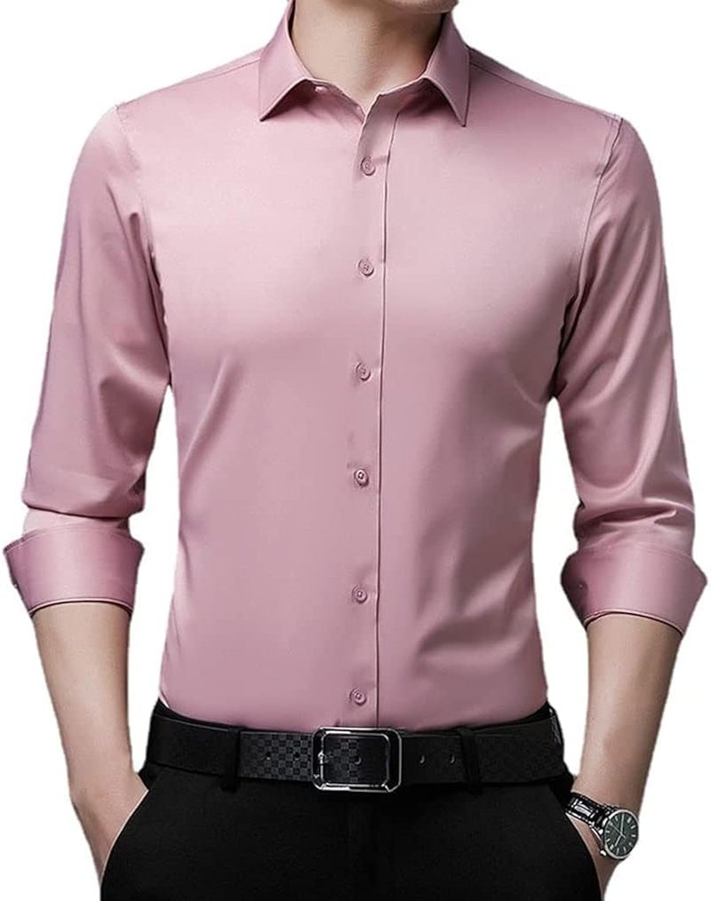 woobles Men High-Stretch Non-iron Anti-wrinkle Shirt Long Sleeve Business Standard Shirt X-Large A - Image 1