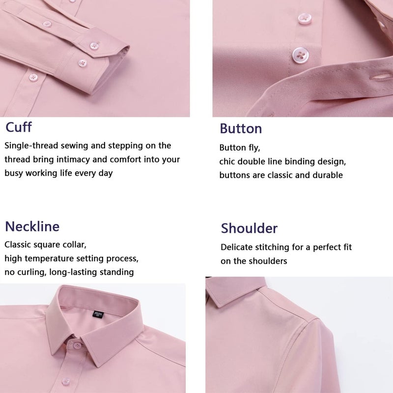 woobles Men High-Stretch Non-iron Anti-wrinkle Shirt Long Sleeve Business Standard Shirt X-Large A - Image 5