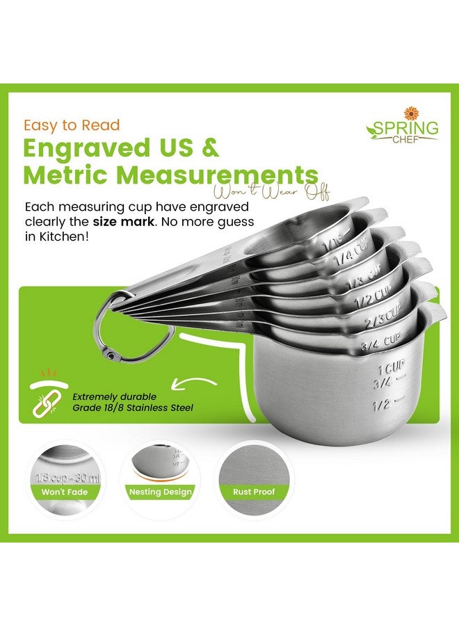 Spring Chef Stainless Steel Measuring Cups Set of 7 with Pour Spout - Nesting Kitchen Tools with Easy Read Markings to Measure Dry or Liquid Ingredients - Metal Measuring Cups for Baking & Cooking - Image 4