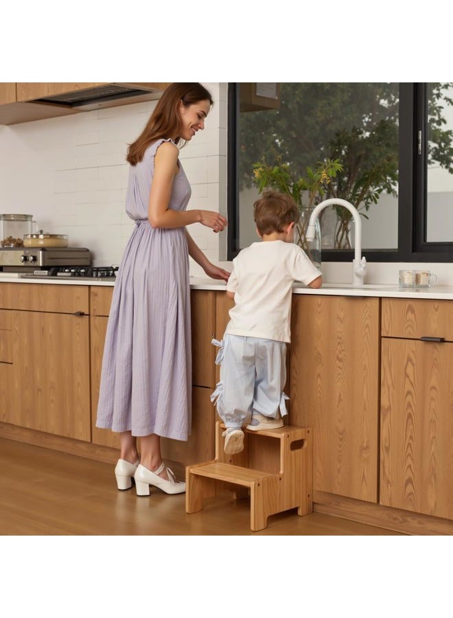 Wiifo Wooden Step Stool,Two Step Stool for Kids,Toddler Montessori Stool Supports 300 lbs Kids Toddler Stepping Stool for Bathroom Sink/Toilet/Kitchen/Bed,Natural - Image 4