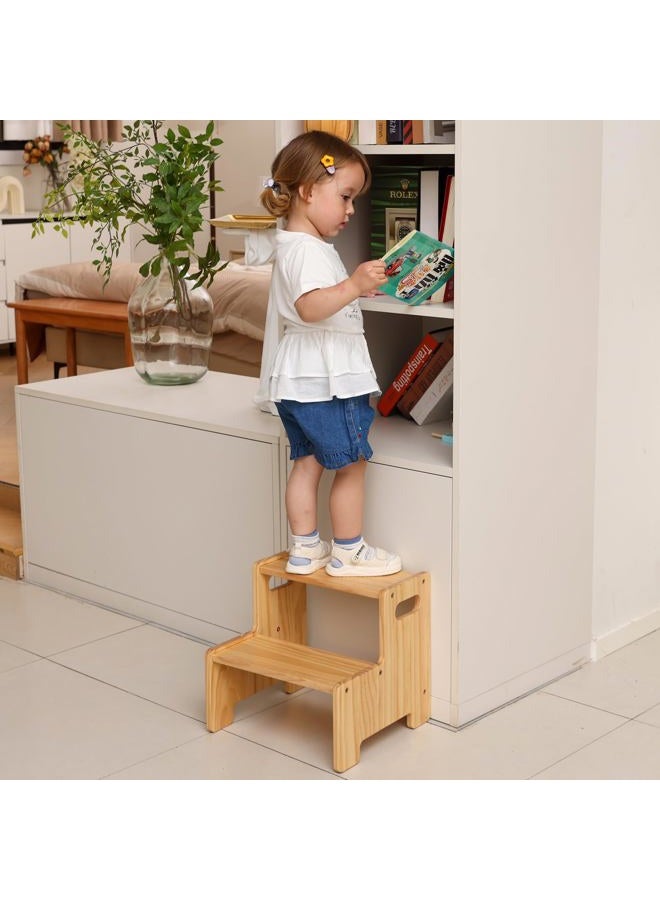 Wiifo Wooden Step Stool,Two Step Stool for Kids,Toddler Montessori Stool Supports 300 lbs Kids Toddler Stepping Stool for Bathroom Sink/Toilet/Kitchen/Bed,Natural - Image 2