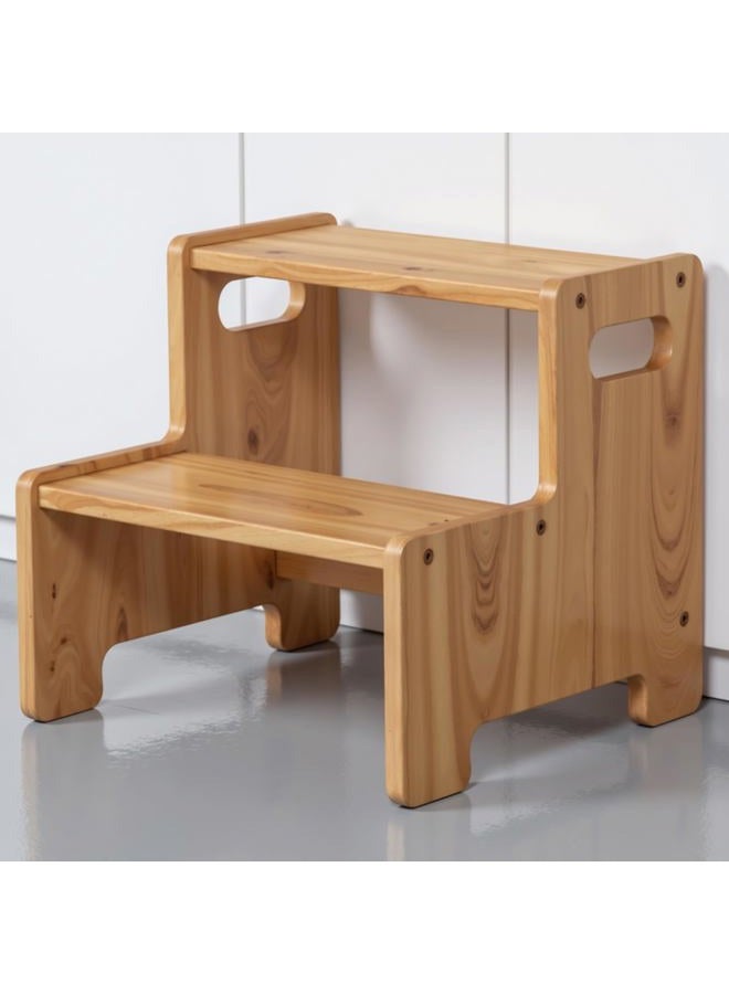 Wiifo Wooden Step Stool,Two Step Stool for Kids,Toddler Montessori Stool Supports 300 lbs Kids Toddler Stepping Stool for Bathroom Sink/Toilet/Kitchen/Bed,Natural - Image 1