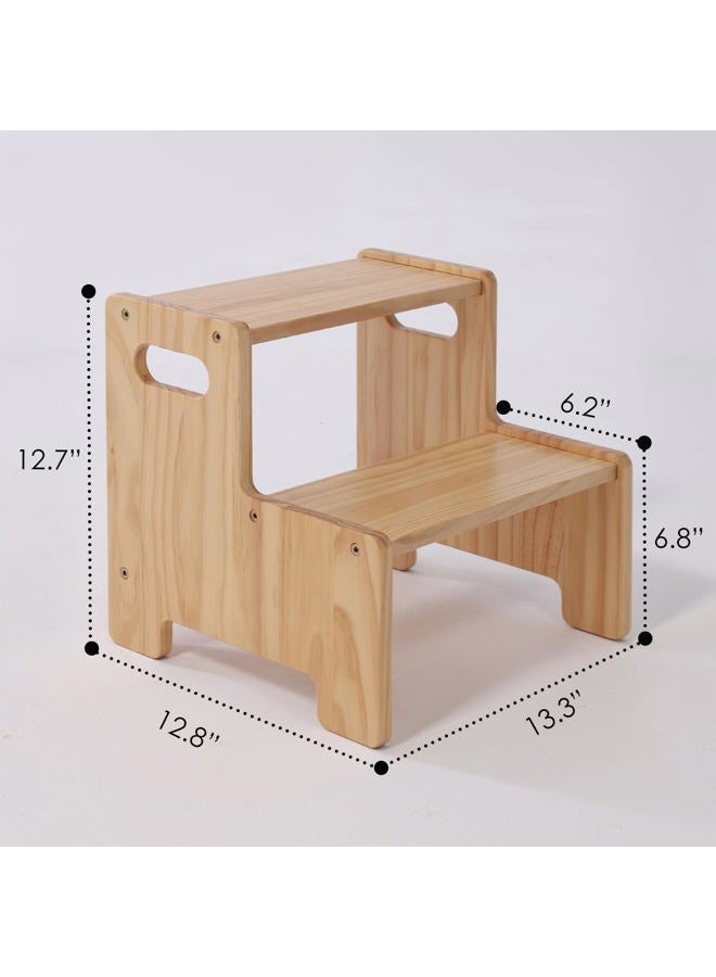 Wiifo Wooden Step Stool,Two Step Stool for Kids,Toddler Montessori Stool Supports 300 lbs Kids Toddler Stepping Stool for Bathroom Sink/Toilet/Kitchen/Bed,Natural - Image 3
